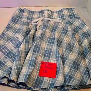 Skater Lace Up High Waist Gingham Plaid Skirt Blue